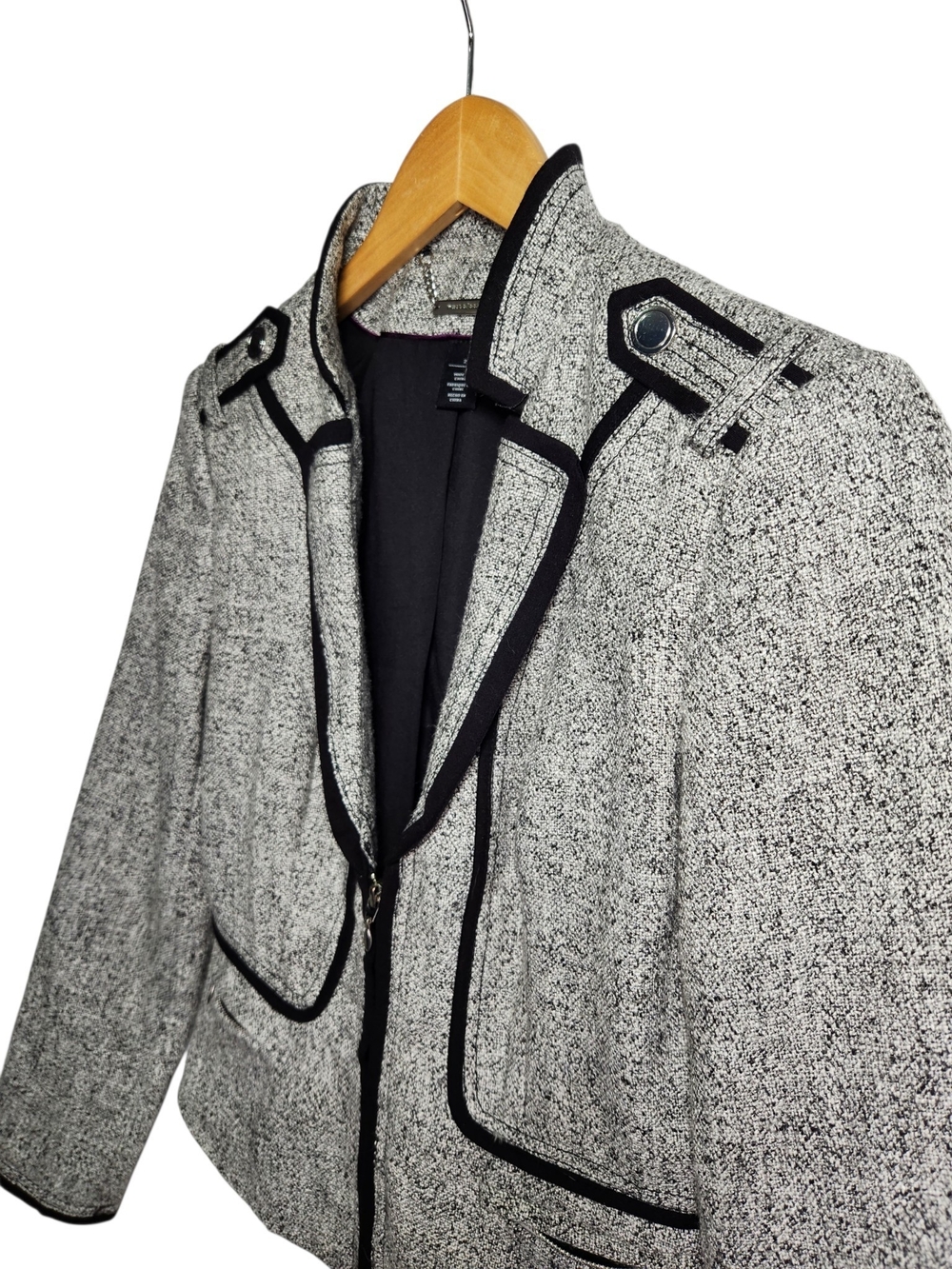 White House Black Market Gray/Black Zip Front Lined Jacket Piping Size 2 Moto - Picture 5 of 14